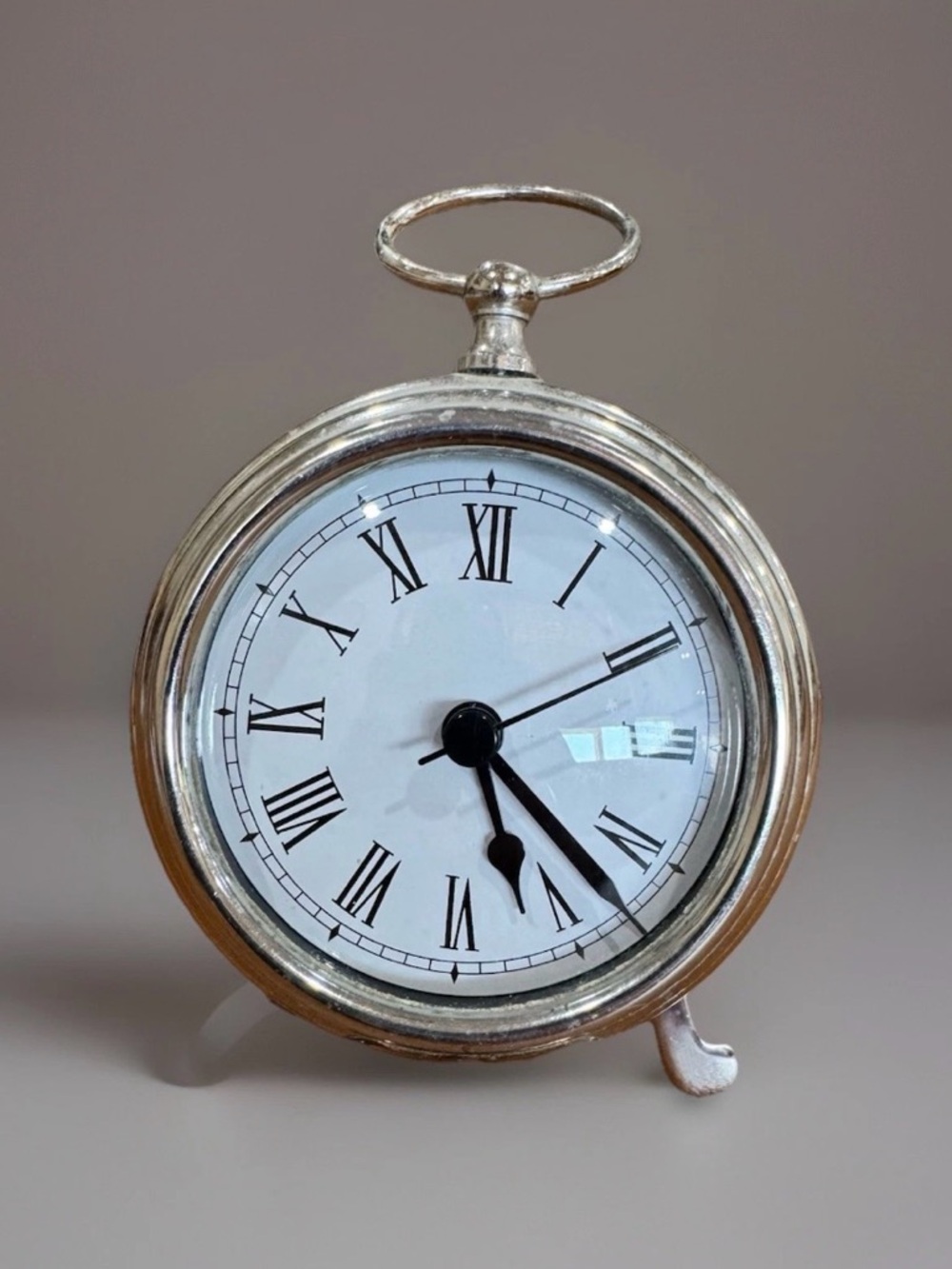 Pottery Barn Stopwatch Style Metal Roman Numeral Desk/Table Clock w/ Easel Stand